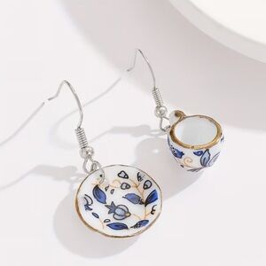 NEW ! Charming Blue and Gold Teacup Earrings 💙